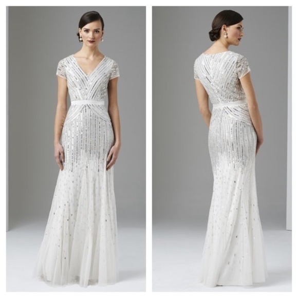 Adrianna Papell Dresses & Skirts - Adrianna Papell beaded cap sleeve v neck long gown